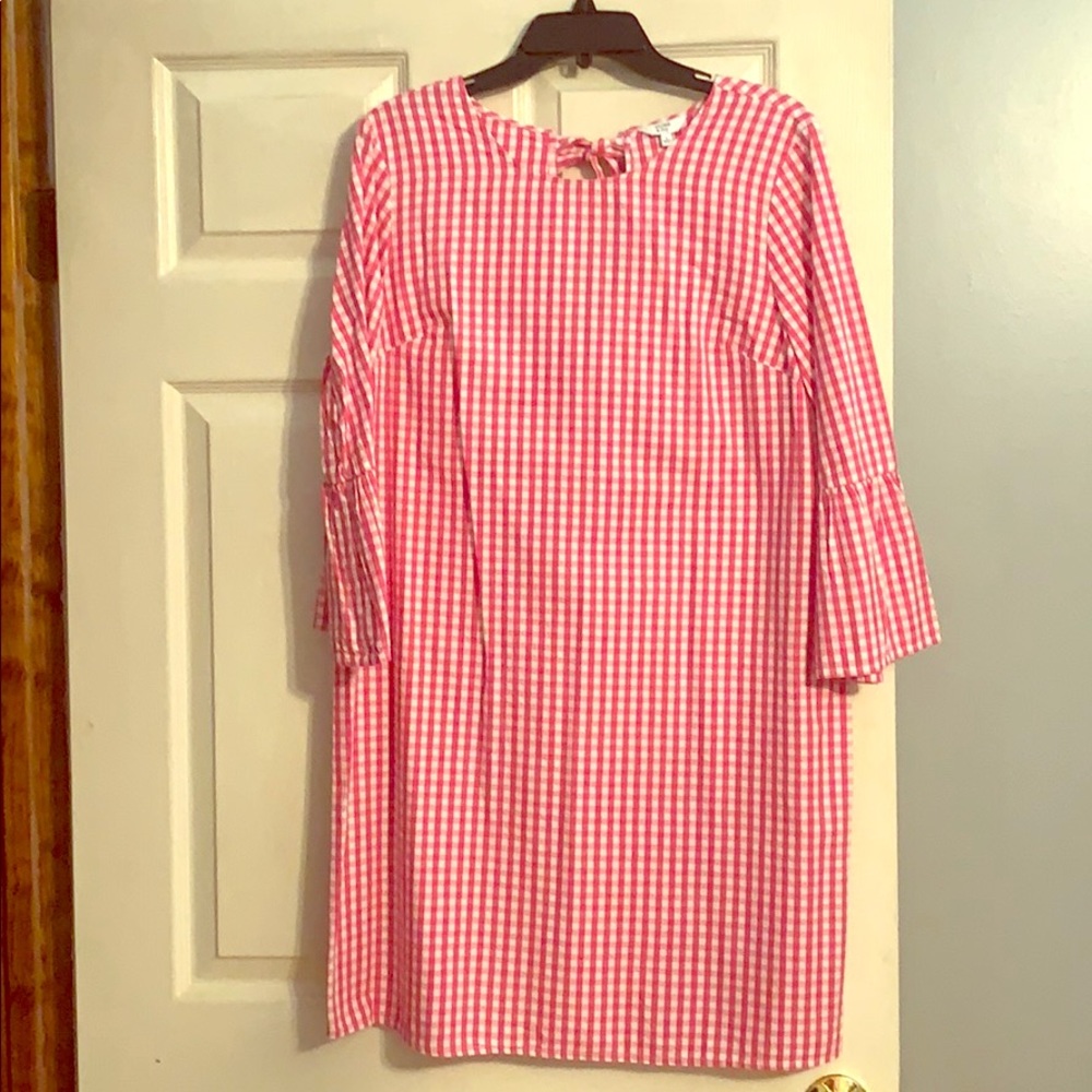 Bright pink & white checked dress size Large